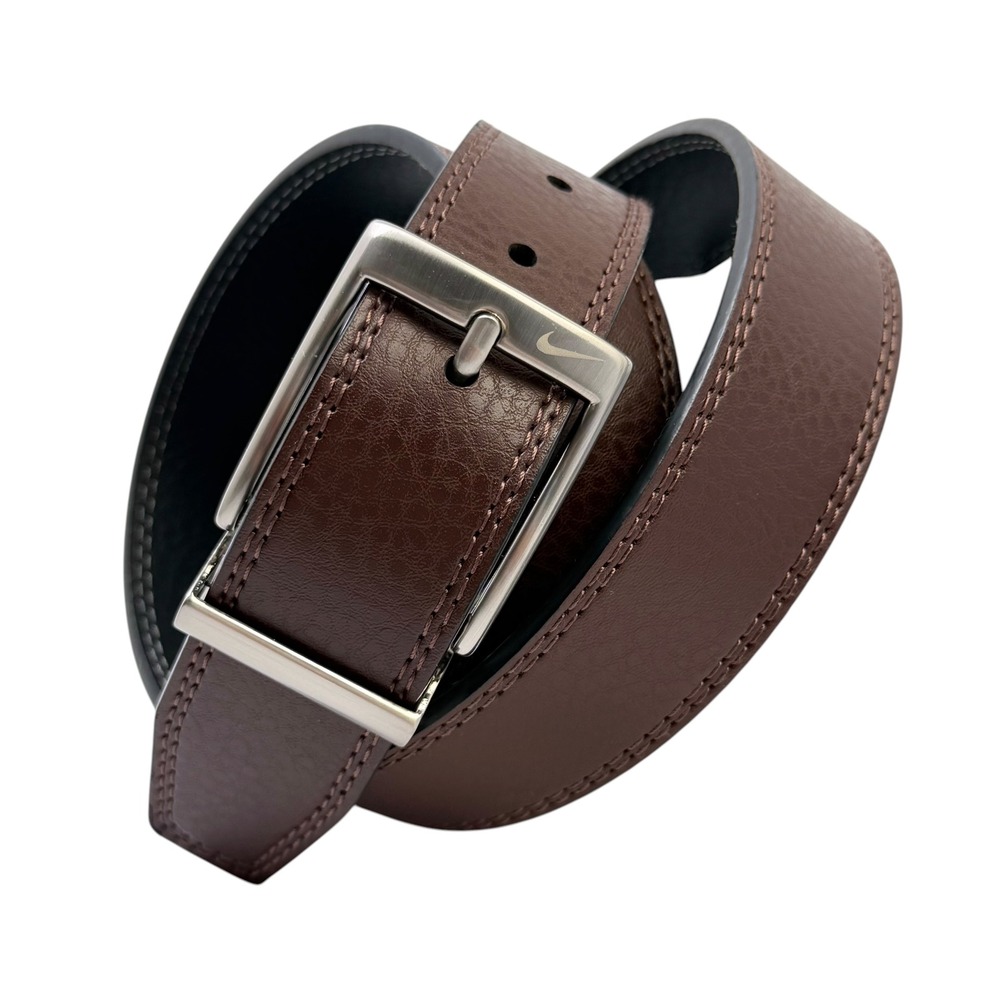 Nike Men's Reversible Leather Belt Brown to‎ Black Double Row Stitch Sz L EUC